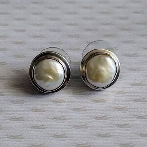 Vintage Mabe Pearl 925 Silver Earrings